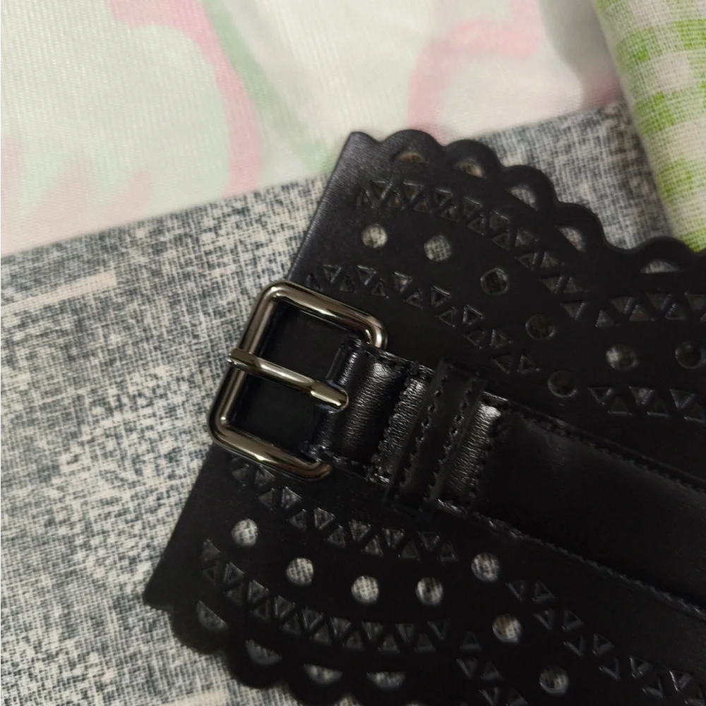 Alaïa Black Scalloped Laser-Cut Wide Leather Waist Belt